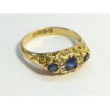 Victorian Sapphire and Diamond Ring with Engraved 18ct Yellow Gold Shank.