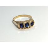 A Victorian Sapphire and Diamond Ring with Engraved 9ct Yellow Gold Shank.