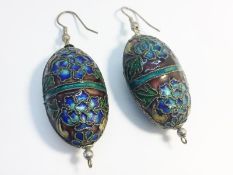 A pair of cloisonné enamel pendant earrings, hollow construction.