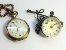 2 Fob watches including a Chased Fob Watch,