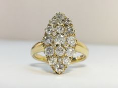 A Victorian Navette Shape Plaque Diamond Ring in 18ct Yellow Gold.