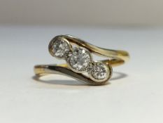 A Victorian 3 Stone Diamond Ring with 18ct Yellow Gold Crossover Shank.