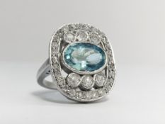 An Art Deco style Aquamarine and Diamond Plaque Ring, set in platinum.