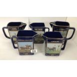 A set of 5 Grand National water jugs - Seagram 1989, 1990, 1991 and Martell 1992, 1993 (race void).