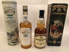2 bottles - Bowmore Legend limited edition single malt scotch whisky,