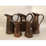 5 Victorian copper ale jugs