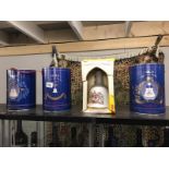 4 Bells wade old scotch whisky decanters - All royal related in tubs or boxes.