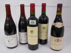 5 bottles of red wine - 1x Jean Garaudet Monthelie 1998,