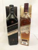 2x 1litre bottles - Johnnie Walker double black blended scotch whisky and a Johnnie Walker gold