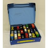 Group of model cars (un-boxed), in a blue case