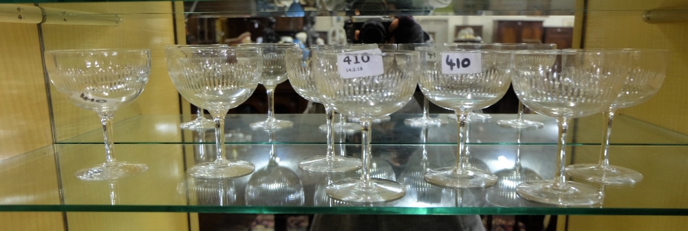 Matching Set of 7 Cut Glass Champagne Glasses