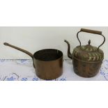 Indian Copper Kettle with ornate glass inserts & an antique copper saucepan (2)