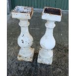 Pair metal urn stands, painted white, each 2ft h