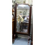 19thC Mahogany Cheval Mirror, nicely inlaid on all borders and side pillars, on 4 splayed legs,