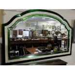 Art deco Wall Mirror, the serpentine shaped p and all borders applied with various green coloured