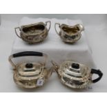 Sheffield Silver 4-Piece Tea Set incl. 2 teapots (1 with carrying handle), sugar bowl and cream jug,