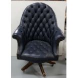 Swivel Office Armchair, deep butned blue leather fabric