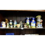 Group of by and Character Jugs, various sizes (shelf, approx. 14)