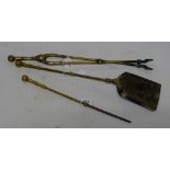 3-piece set of heavy brass Fire Irons (poker, shovel and ngs)