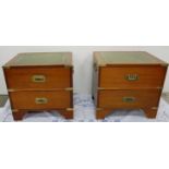 Matching Pair of Mahogany Campaign style Bedside Cabinets, with brass corners, each with 3