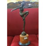 Art Deco Bronze Figure of a Dancer, on a circular red marble base, 21”h