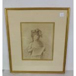 A Barlozzi Silk Portrait of a Lady, after A Kaufmann, gold frame 8”w x 9.5”h