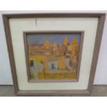 P.S., Oil on board, “Jerusalem City”, in a stepped and painted frame, 11”w x 9”h