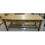 Long Farmhouse Pine Refecry Table, with two apron drawers, on square legs with a dove-tailed