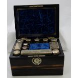 19th C Coromandel Travel Vanity Box, mother of pearl inlaid, the interior fitted with scent