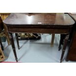 Georgian Mahogany Card Table on 4 turned legs, 36”w