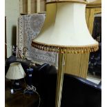 Cream painted standard lamp & 2 other blue table lamps (3)