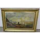 19thC Oil on Canvas – Cottage by the Coast, signed Sally Sparks Minehead, 24” x 13”