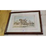 Pair of Pickwick Cartoon Equrian Prints “Hounds Throwing Off” & “Hounds In Full Cry”, framed