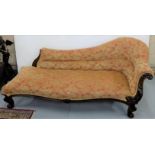 Fine Quality 19thC Rosewood framed Sofa/Chaise Longue, on cabriole legs, the sprung seat covered