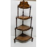 4-Tier Walnut Whatnot, Late 19thC, inlaid, 24”w x 51”h