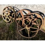 Pair of Iron Cart Wheels & 2 similar wheels, all 16” dia