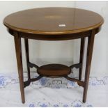 Edw. Mahogany oval-pped Table 27”w, inlaid.