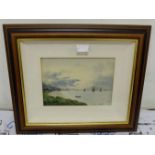 French Watercolour “Calais”, signed Cabosu 10” x 7”, in a boxed glass and mahogany frame