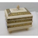 Ivory Trinket Casket with Lid, with decorative brass banding, 4”w