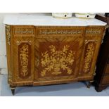 Marquetry Inlaid Side Cabinet, featuring floral displays and still life’s and brass mountings,