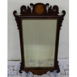 Mahogany framed Wall Mirror, inlaid with sunburst detail, bevelled glass, 14”w x 27”h