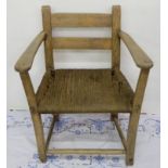 19thC Pine Sugan Armchair, turned stretchers