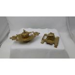 Two decorative French brass inkwells (1 with liners)