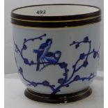 Blue and white porcelain Jardinere, hand painted with birds on tree branches, signed B & T on the