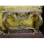 Louis IV style carved gilt console table, with a red marble serpentine p, decorated with acanthus