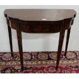 Mahogany Fold-over Tea Table, inlaid with boxwood stringing, on tapered legs, 36”w