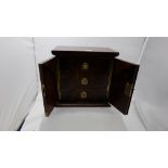 19thC Burr Walnut Table p Specimen Cabinet, 2 doors enclosing 3 drawers with brass handles, 12”w x