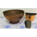 3 copper plant vessels – 1 large circular bowl, miniature slipper bath & a wall cone (3)
