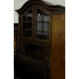 Large Dutch Oak Display Cabinet, two glass doors and doors below, 51”