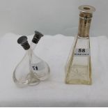 2 glass vinegar bottles, with silver ps (3)